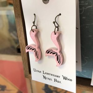 Ultra lightweight wood mermaid earrings